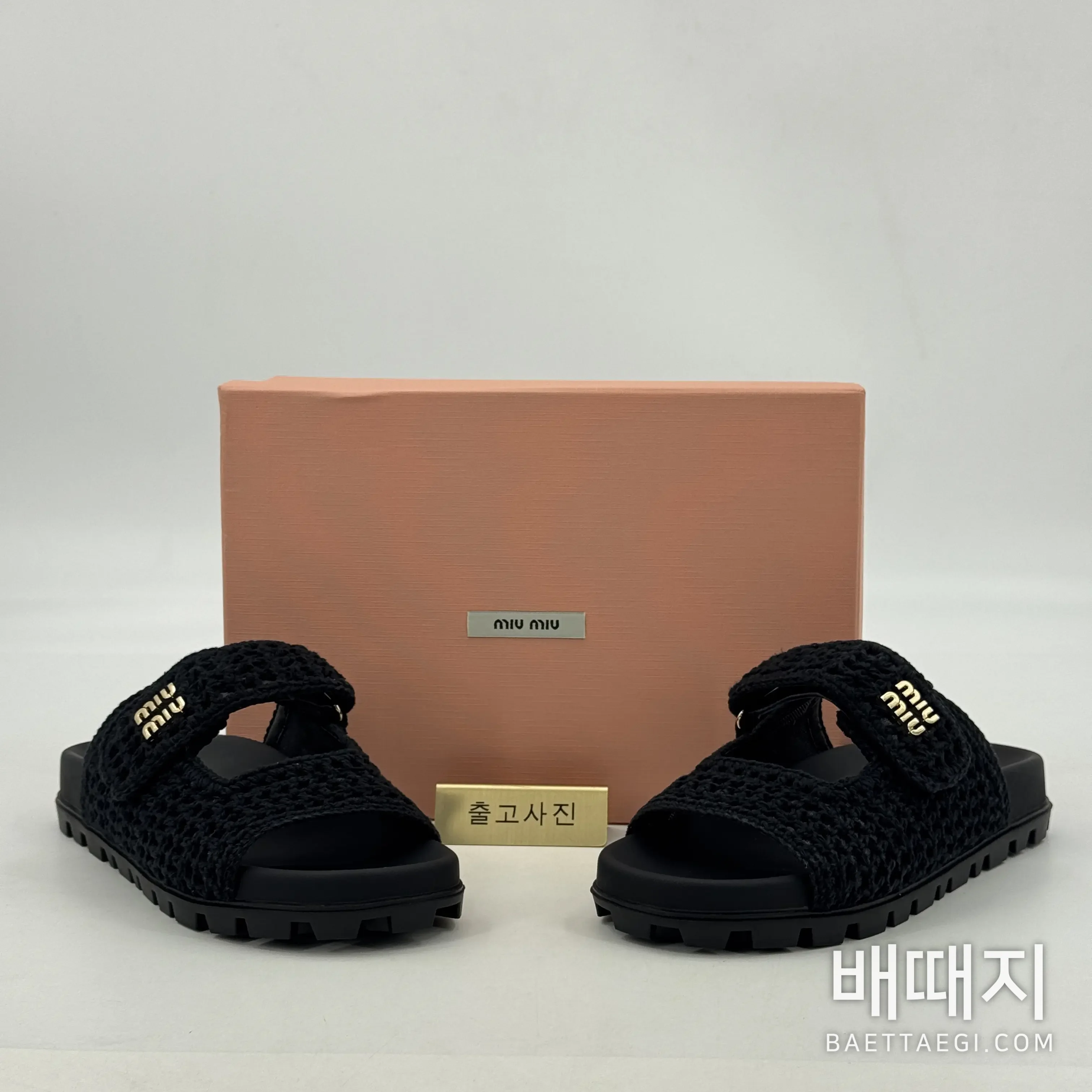 미우미우 니트 더블 스트랩 벨크로 샌들 검수사진 1