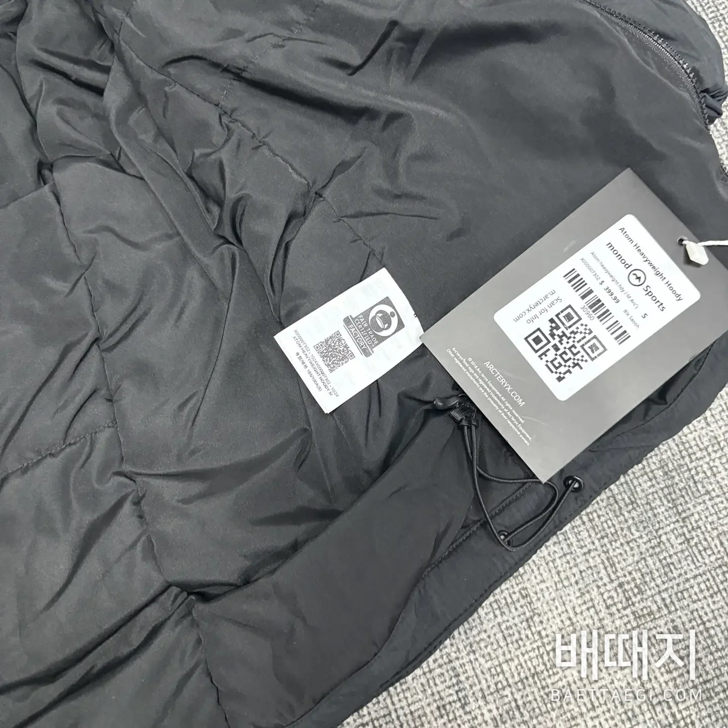 아크테릭스 [TZ] 아톰 LT 후디 2.0 블랙 200179 Arc'teryx Atom LT Hoodie 2.0 검수사진 3