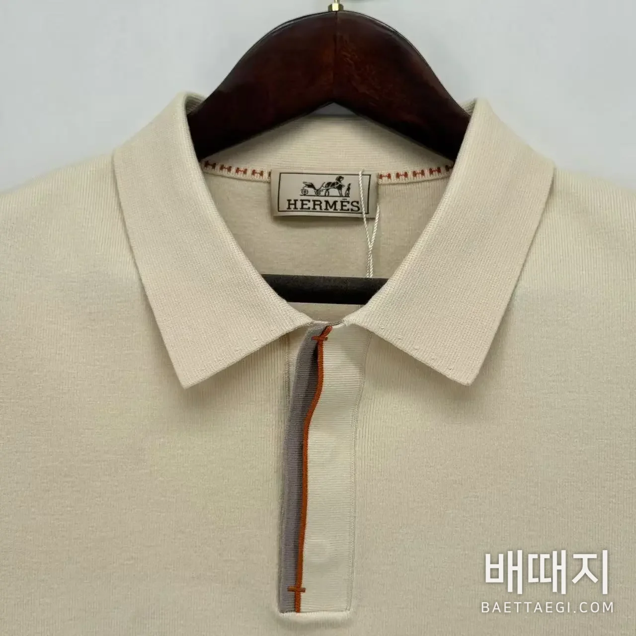 에르메스 H자형 라펠 슬림핏 남성 니트 반팔 티셔츠 검수사진 4