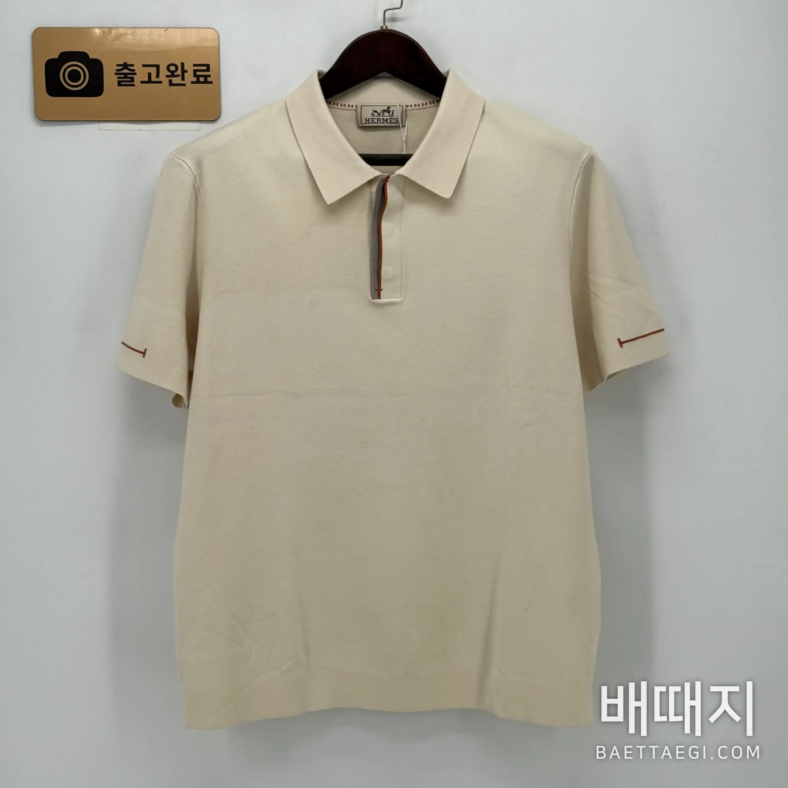 에르메스 H자형 라펠 슬림핏 남성 니트 반팔 티셔츠 검수사진 1