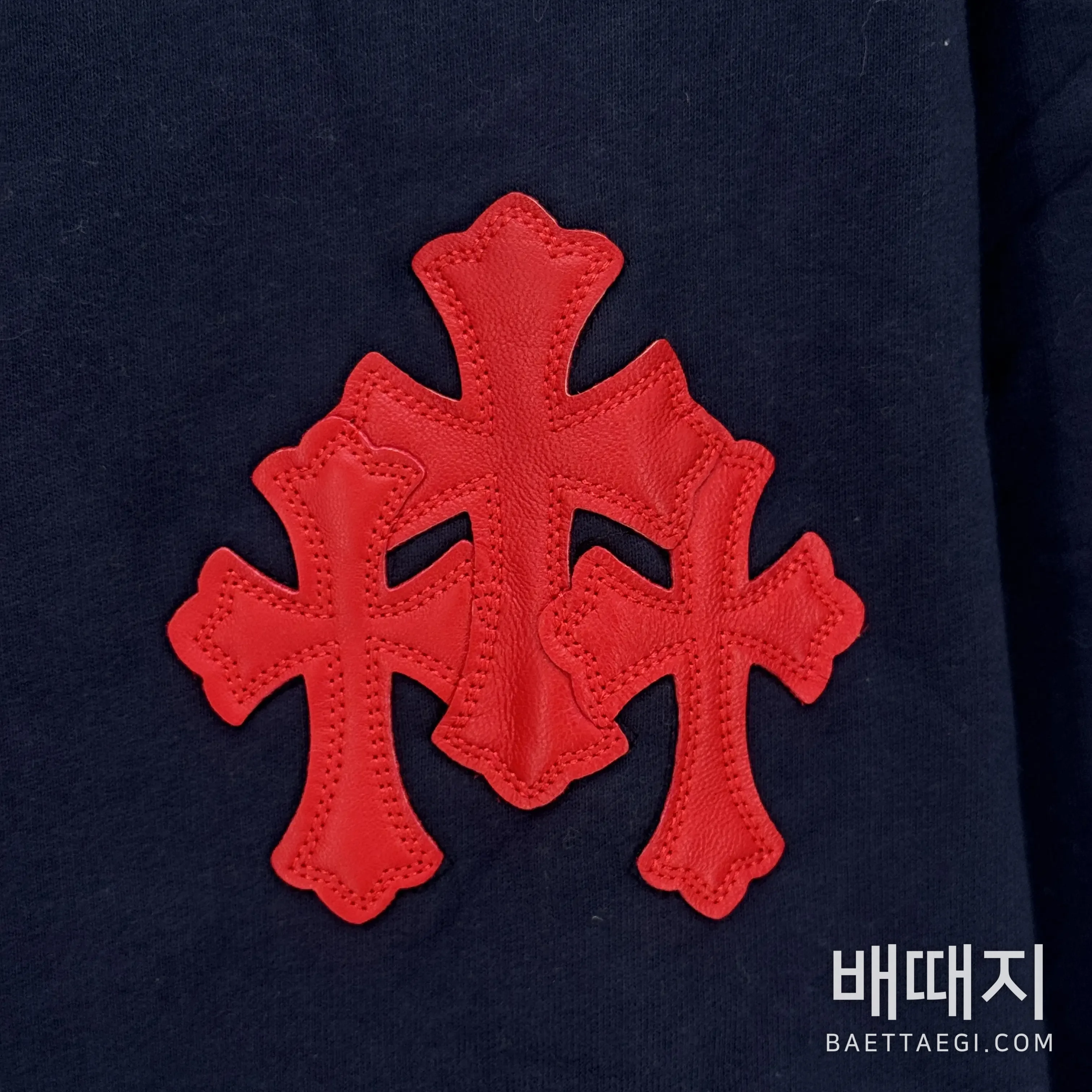 크롬하츠 스리컬러 크로스 양가죽 하프 집업 후드 검수사진 4