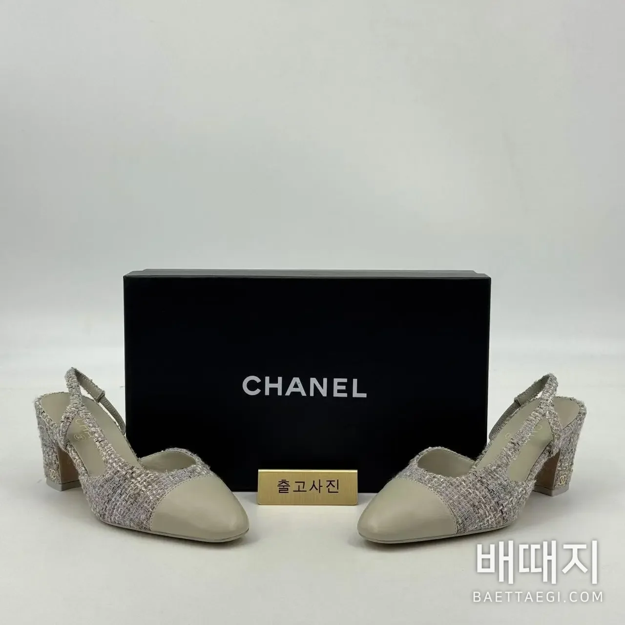 샤넬 골드 스레드 트위드 슬링백 힐 3522 검수사진 1