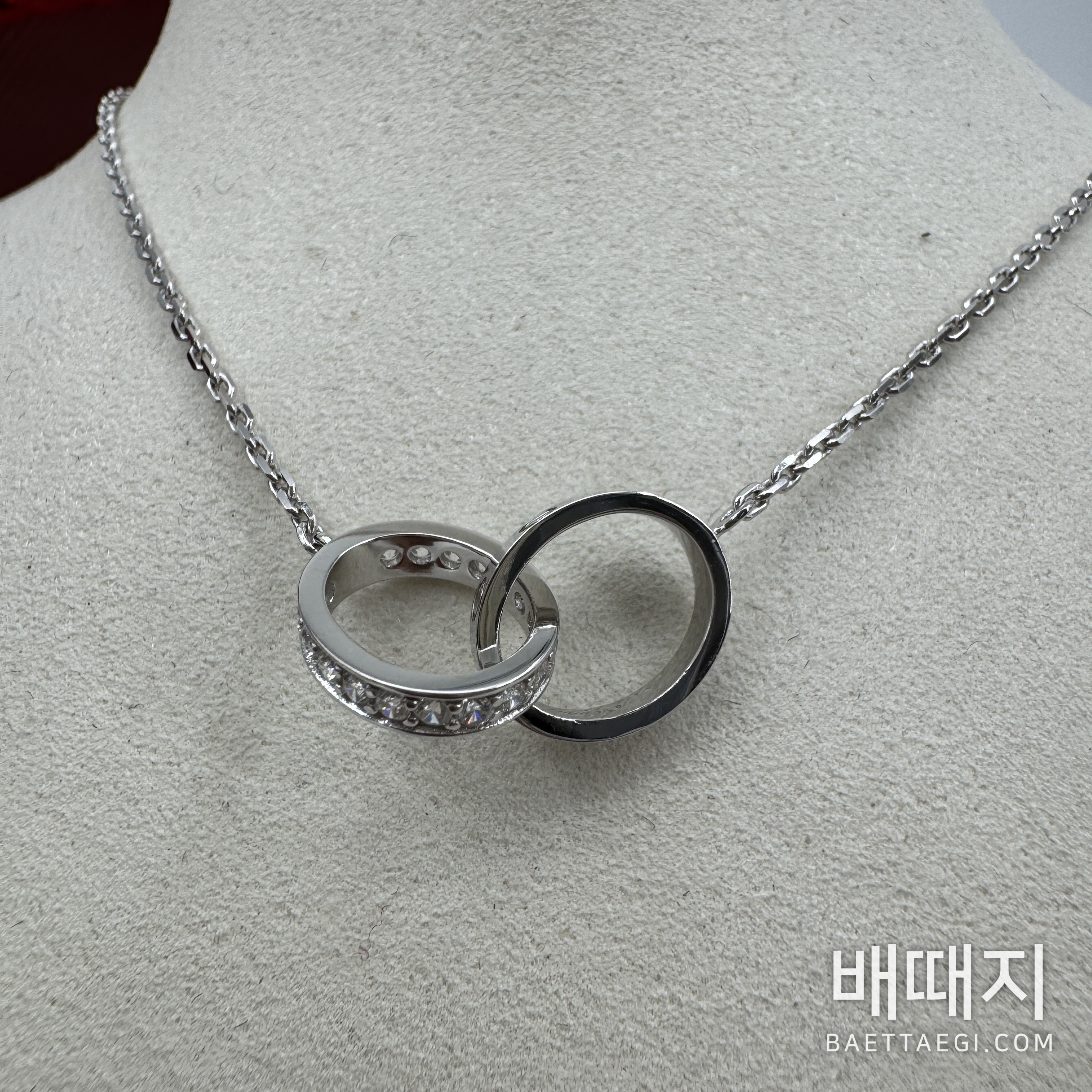 까르띠에 LOVE 더블 링 하프 파베 다이아몬드 목걸이 검수사진 3
