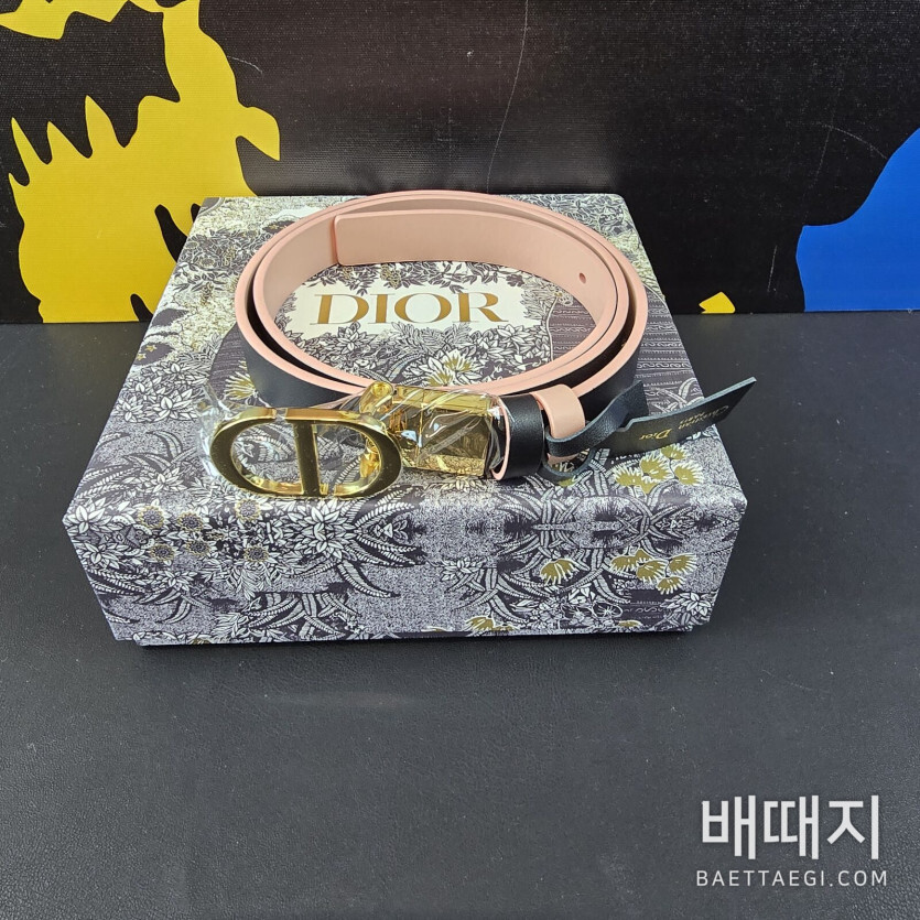 디올 CD 로고 골드 도금 메탈 카프스킨 벨트 60143