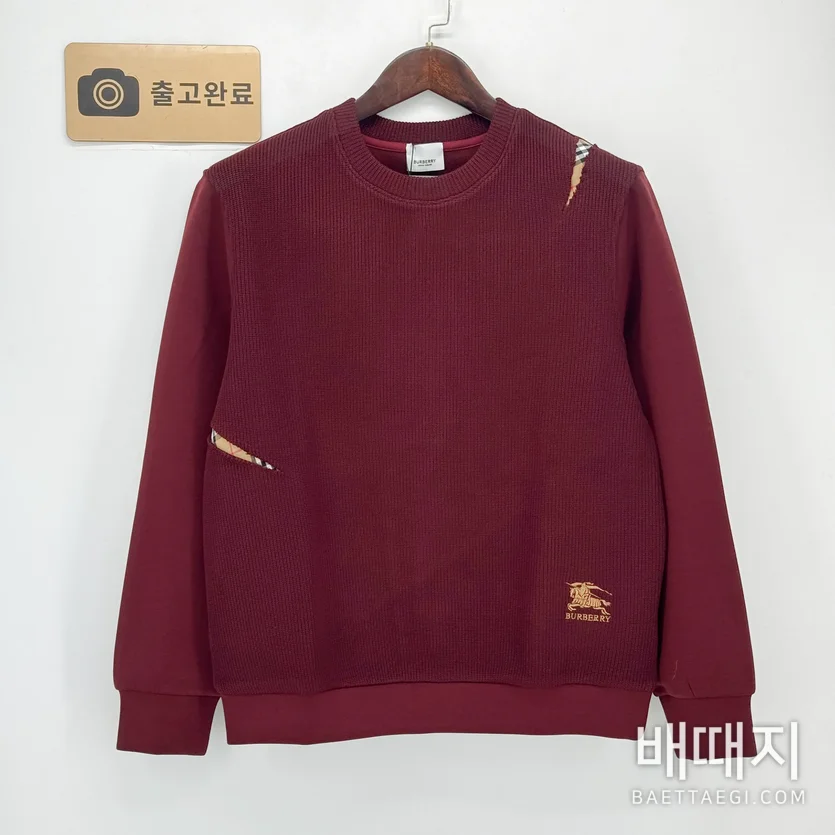 버버리 남성 체크 자수 패치워크 니트 151307 / 사이즈: XL