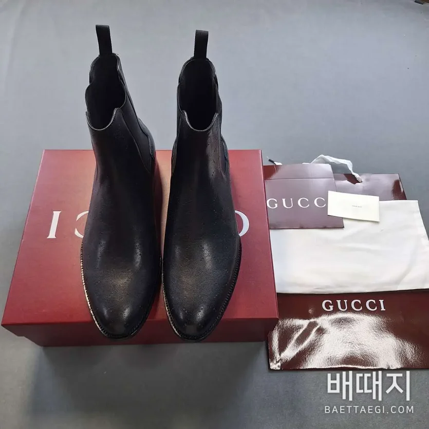 구찌 부츠 남성 가죽 더블 G 펀칭 디테일 205494