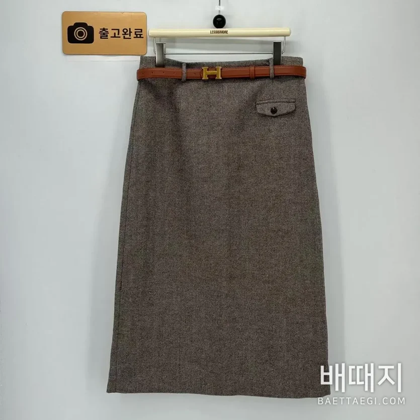 에르메스 벨트 장식 프린트 플랩 포켓 롱 스커트 163867