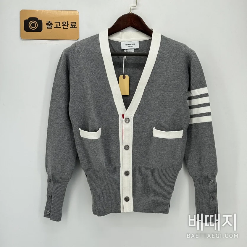 톰브라운 컬러블록 울 V넥 가디건 159481