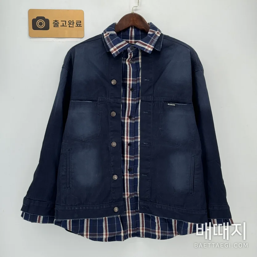 발렌시아가 체크 패턴 패치워크 데님 자켓 196777