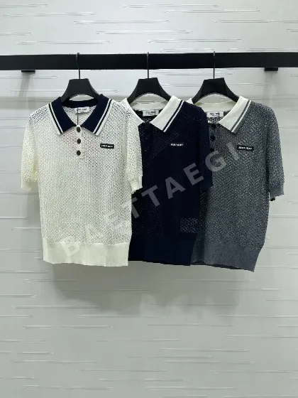 미우미우 시스루 카라 반팔 탑 52354