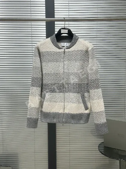 톰브라운 헤링본 울 니트 베이스볼 카라 자켓 159486