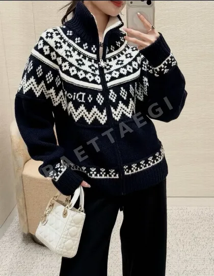 디올 울 캐시미어 크로셰 스탠드카라 지퍼 자켓 207767