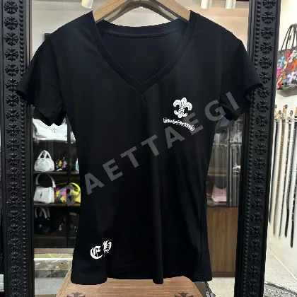크롬하츠 여성 V넥 플라워 반팔 티셔츠 163940