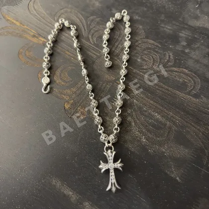 크로스 플라워 볼 925 실버 모아사나이트 목걸이 162377