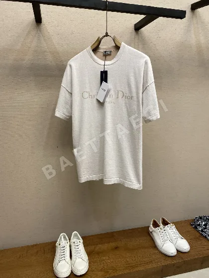 디올 블루 코튼 레터 로고 반팔 티셔츠 47236