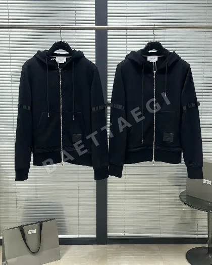 톰브라운 가죽 라벨 리브 조직 남성 후드 자켓 46657