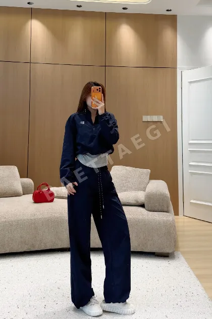 미우미우 패치워크 하프 집업 탑 드로스트링 팬츠 세트 156415