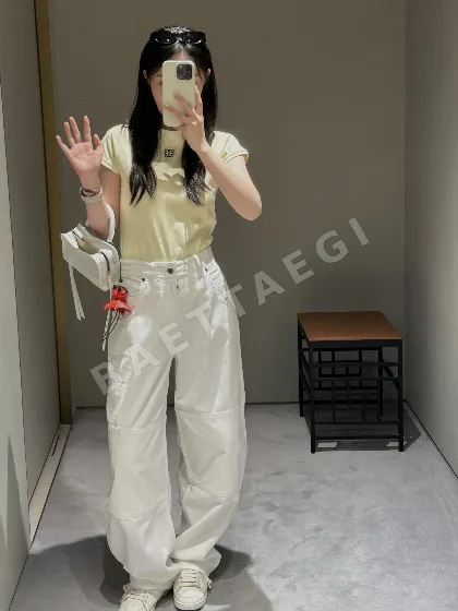 로에베 패치워크 화이트 랜턴지 여성 바지 193176