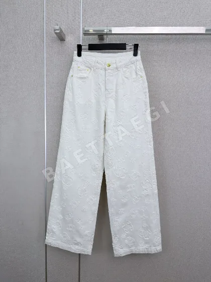 샤넬 더블 C 로고 자카드 와이드 레그 바지 155640