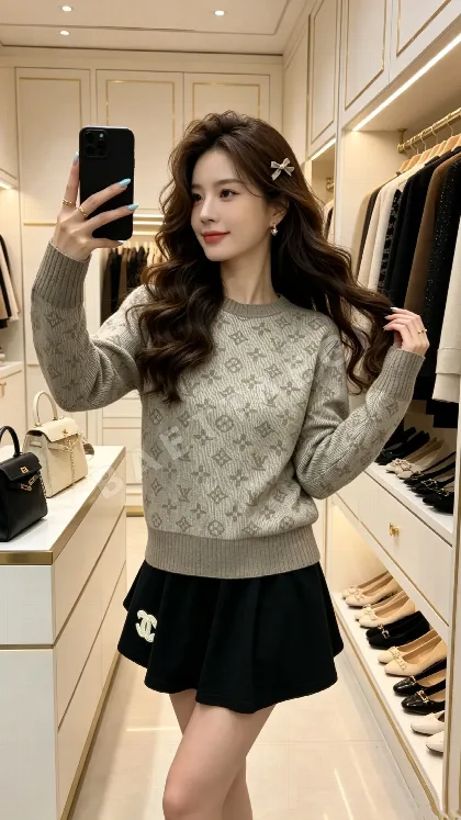 루이비통 자카드 울 크루넥 니트 세터 195525