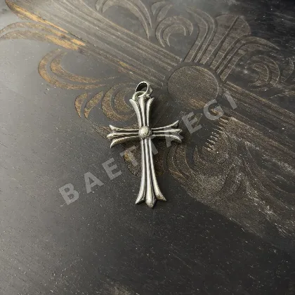 라지 티어드롭 크로스 실버 목걸이 162376