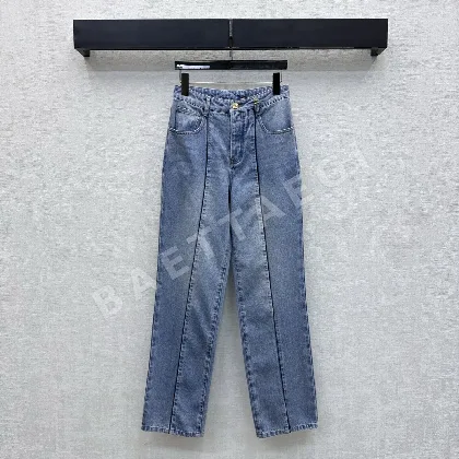 샤넬 골드 버튼 레이스 디테일 코튼 데님 바지 199878