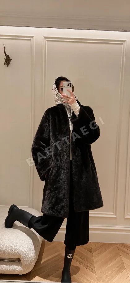 로로피아나 블랙 롱 양모모피