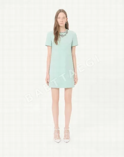 발렌티노 라인스톤 장식 A라인 반팔 원피스 156547