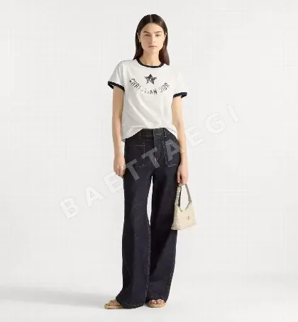 디올 오각별 프린트 카라 블록 크루넥 반팔 티셔츠