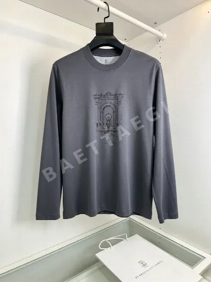 브루넬로쿠치넬리 로고 프린트 라운드넥 긴팔 티셔츠 169725