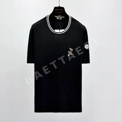 몽클레르 로고 패치 삼색 카라 반팔 티셔츠 41214
