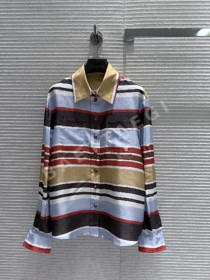샤넬 스트라이프 실크 셔츠 129825
