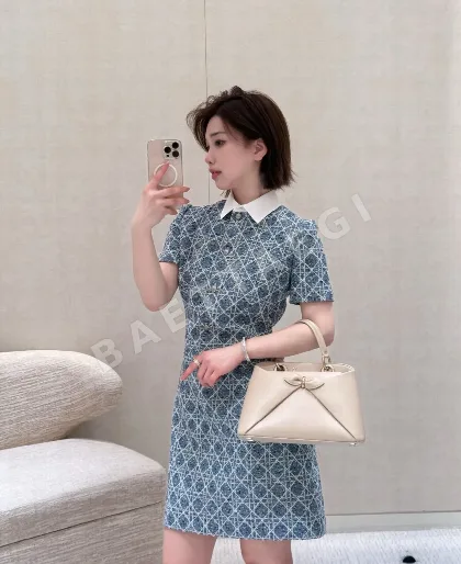 디올 기하학 무늬 블루 여성 원피스 160902