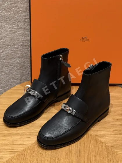 에르메스 켈시 앵클 부츠 블랙 카프스킨 실버 버클 164752