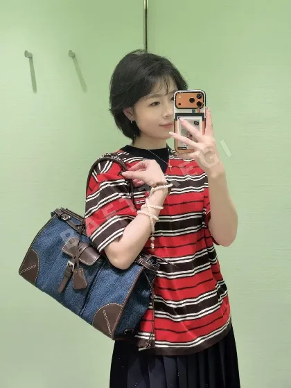 프라다 오버핏 크루넥 데님 코튼 반팔 티셔츠