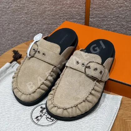 에르메스 키 뮬 샌들 베이지 샤모아 실버 하드웨어 165717