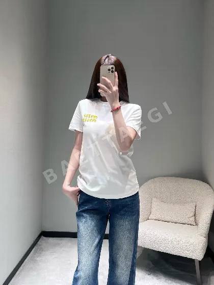 미우미우 레터 라인스톤 반팔 티셔츠 52306