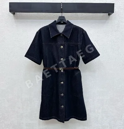 프라다 데님 체크 벨트 반팔 폴로 카라 원피스 45979