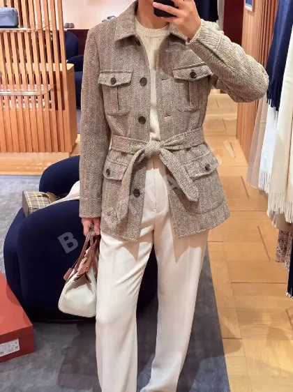 로로피아나 헤비웨이트 울 헤링본 4 포켓 벨트 자켓 202552