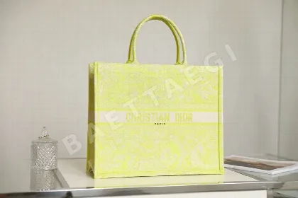 디올 리버스 형광 그린 자수 북 토트 가방 165406