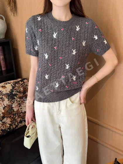 디올 자수 플라워 캐시미어 반팔 니트 24829