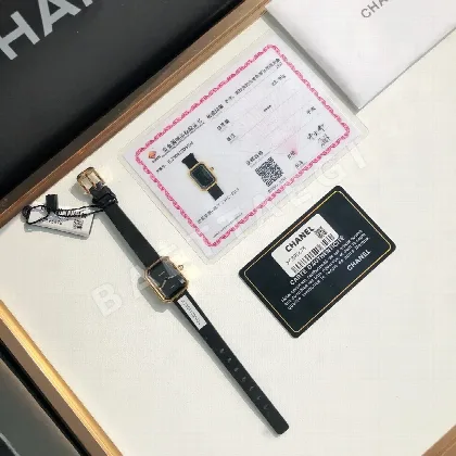 샤넬 슈가큐브 블랙골드 18K 골드도금 쿼츠 여성 시계 18K