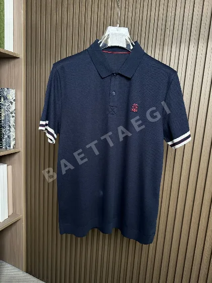 브루넬로쿠치넬리 프린트 코튼 카라 반팔 셔츠 23509