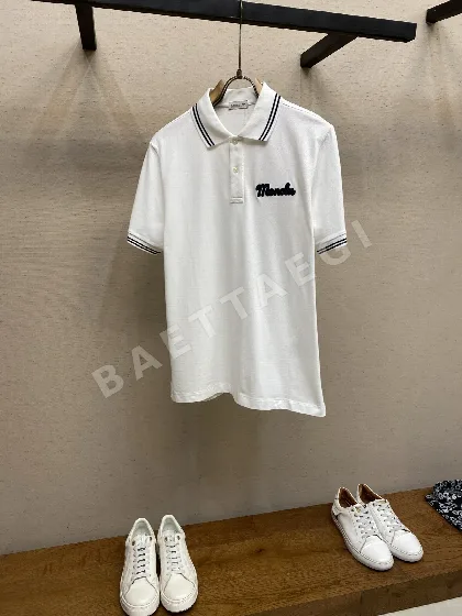 몽클레르 레드 화이트 웨빙 디테일 남성 반팔 폴로셔츠 P240