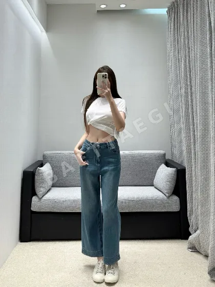 에르메스 라이트 블루 크롭드 플레어 데님 바지 114658