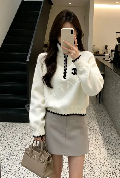 샤넬 카라 하프 집업 울 혼방 니트 여성의류 156485