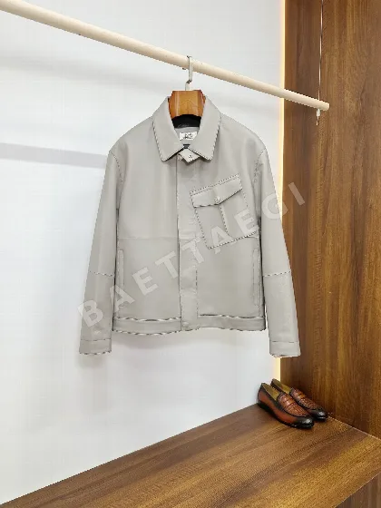 에르메스 가죽 라펠 남성 자켓 186351