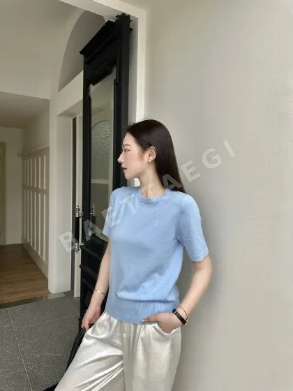 폴로 여성 포니 자수 코튼 반팔 니트 탑 137738