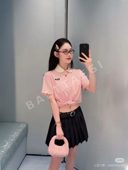 미우미우 레이스 피터팬 카라 반팔 셔츠
