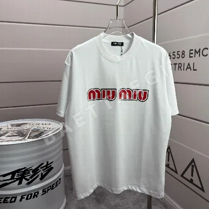 미우미우 3D 실리콘 로고 커스텀 코튼 반팔 티셔츠 52441